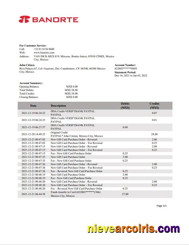 Mexico Banorte bank statement